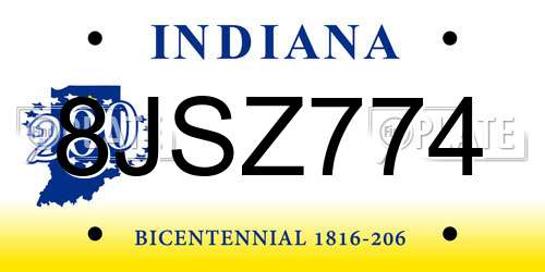 8JSZ774 Indiana License Plate