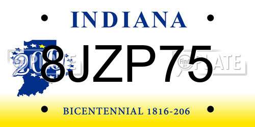 8JZP75 Indiana License Plate