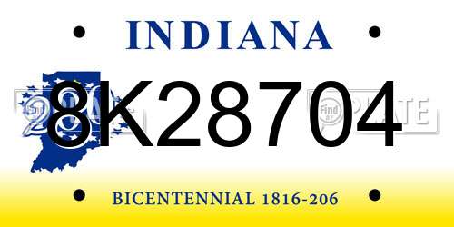8K28704 Indiana License Plate