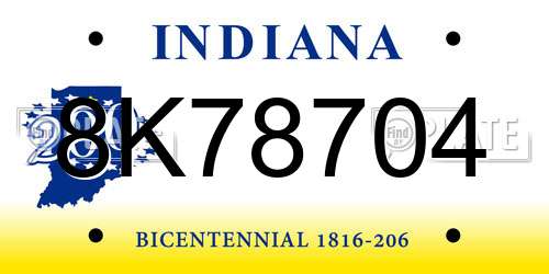 8K78704 Indiana License Plate