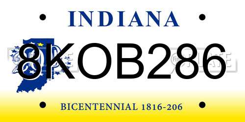 8KOB286 Indiana License Plate