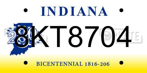 8KT8704 Indiana License Plate