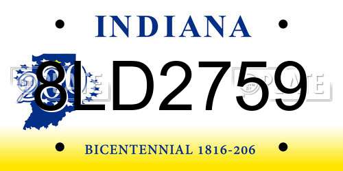 8LD2759 Indiana License Plate