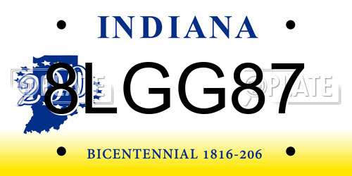 8LGG87 Indiana License Plate