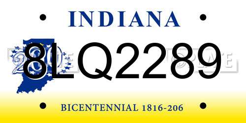 8LQ2289 Indiana License Plate