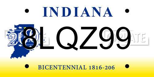 8LQZ99 Indiana License Plate