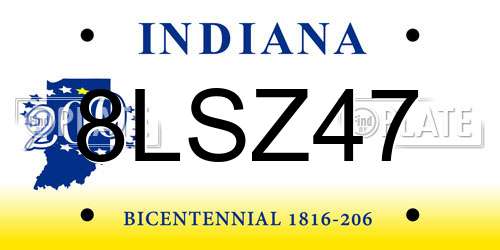 8LSZ47 Indiana License Plate