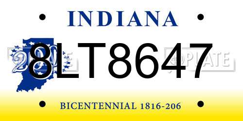8LT8647 Indiana License Plate