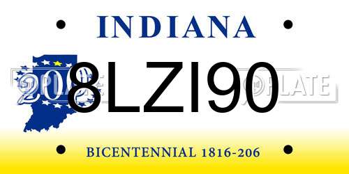 8LZI90 Indiana License Plate
