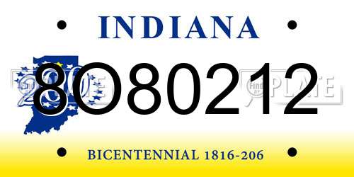 8O80212 Indiana License Plate