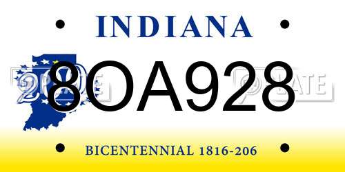 8OA928 Indiana License Plate