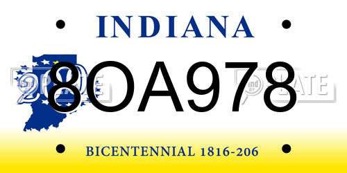 8OA978 Indiana License Plate