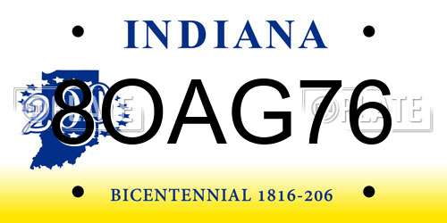 8OAG76 Indiana License Plate