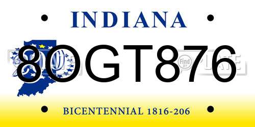 8OGT876 Indiana License Plate