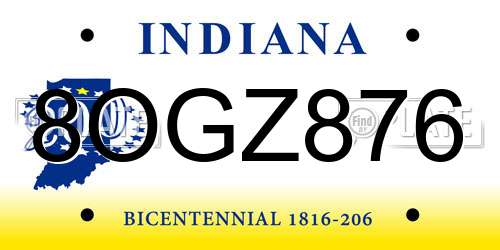 8OGZ876 Indiana License Plate
