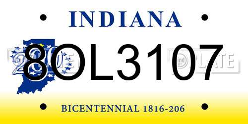 8OL3107 Indiana License Plate