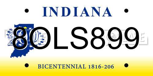 8OLS899 Indiana License Plate