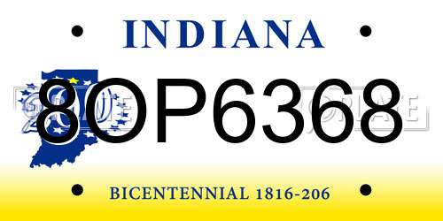 8OP6368 Indiana License Plate