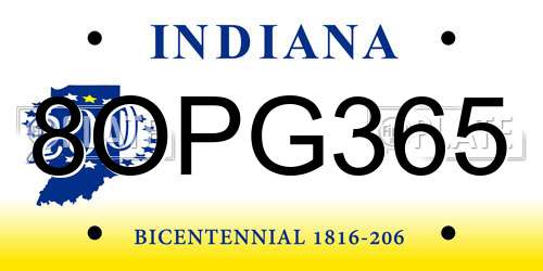 8OPG365 Indiana License Plate