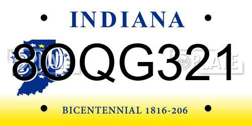 8OQG321 Indiana License Plate