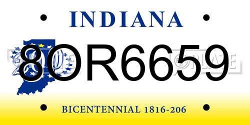 8OR6659 Indiana License Plate