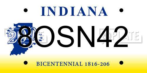 8OSN42 Indiana License Plate