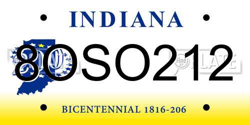 8OSO212 Indiana License Plate