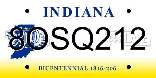 8OSQ212 Indiana License Plate