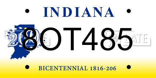 8OT485 Indiana License Plate