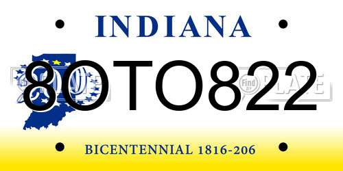 8OTO822 Indiana License Plate