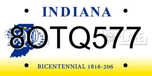 8OTQ577 Indiana License Plate