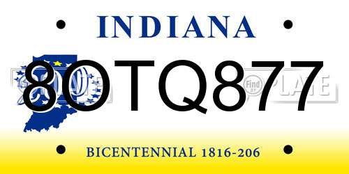 8OTQ877 Indiana License Plate