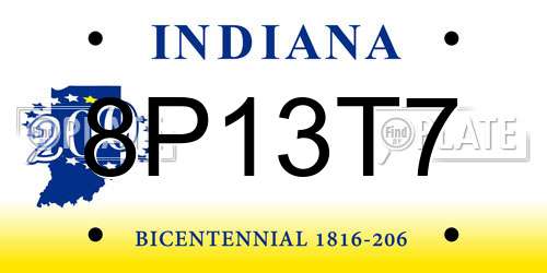 8P13T7 Indiana License Plate