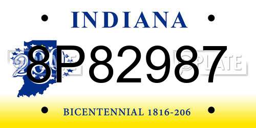 8P82987 Indiana License Plate
