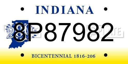 8P87982 Indiana License Plate