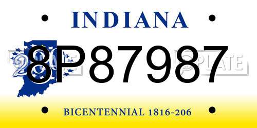 8P87987 Indiana License Plate