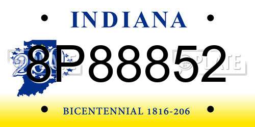 8P88852 Indiana License Plate