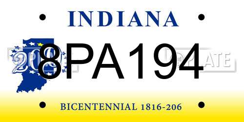 8PA194 Indiana License Plate