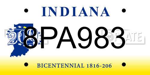 8PA983 Indiana License Plate