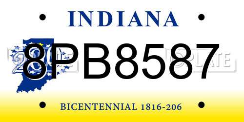 8PB8587 Indiana License Plate