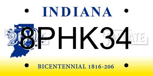 8PHK34 Indiana License Plate