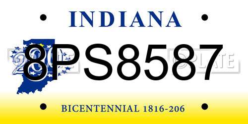 8PS8587 Indiana License Plate