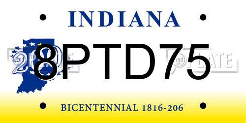 8PTD75 Indiana License Plate