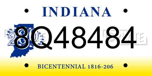 8Q48484 Indiana License Plate