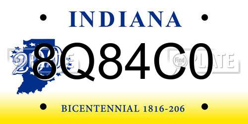 8Q84C0 Indiana License Plate