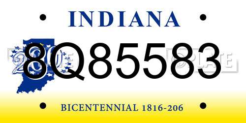 8Q85583 Indiana License Plate