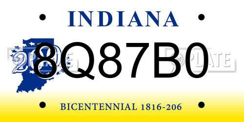 8Q87B0 Indiana License Plate