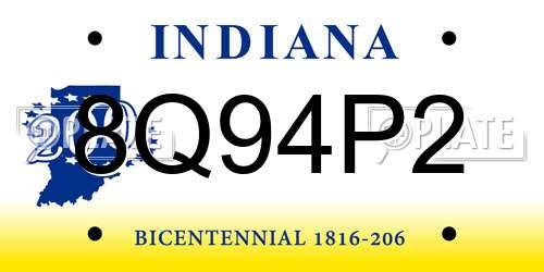 8Q94P2 Indiana License Plate