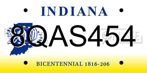 8QAS454 Indiana License Plate
