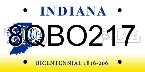 8QBO217 Indiana License Plate